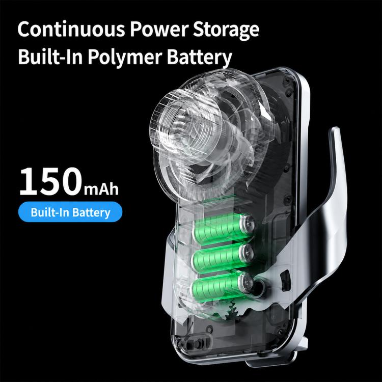 Wireless car charger open back showing built-in battery cells and cooling fan assembly