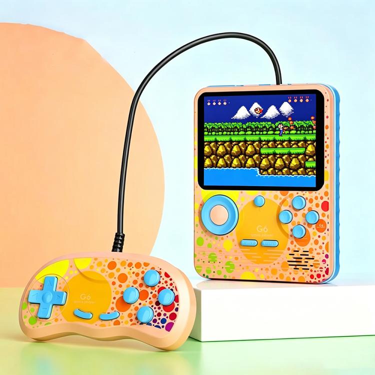Orange and blue handheld game console with handheld gamepad controller