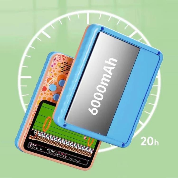 Blue handheld console power bank with integrated back panel and control area