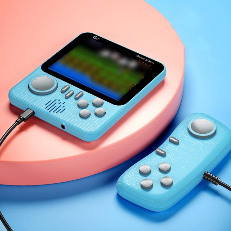 Blue G7 handheld console with matching wired controller, screen, and button layout