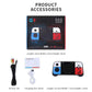 Portable handheld retro game console accessory kit with controllers, cables, and instructions