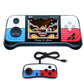 Portable handheld retro video game console with blue accents plus wired controller