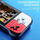 Portable retro handheld game console face with red panel and round button controls