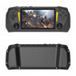Black handheld console back with carbon-fiber texture and screw holes