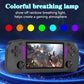 Black handheld game console with rainbow side lights and dual analog sticks
