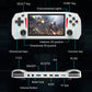 White handheld game console underside layout with joysticks, triggers, and ports