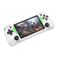 White handheld game console with 4.3-inch screen, dual sticks, and colored buttons