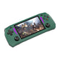 Green handheld game console with 4.3-inch screen, twin controls, and thumbsticks