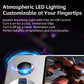 Handheld game console with glowing LED joystick rings and screen preview