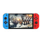 Blue and red handheld game console with 7-inch screen and face buttons