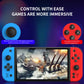 Handheld game console controls with circular joystick and face buttons
