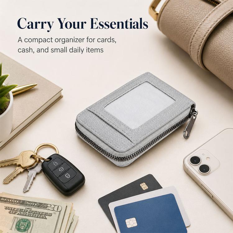 Accordion Multi-card Slot PU Leather Zipper Card Bag