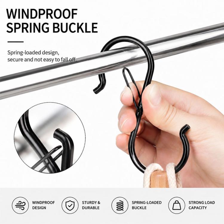 10pcs S-Shaped Windproof Spring-Clip Storage Hook with Safety Buckle