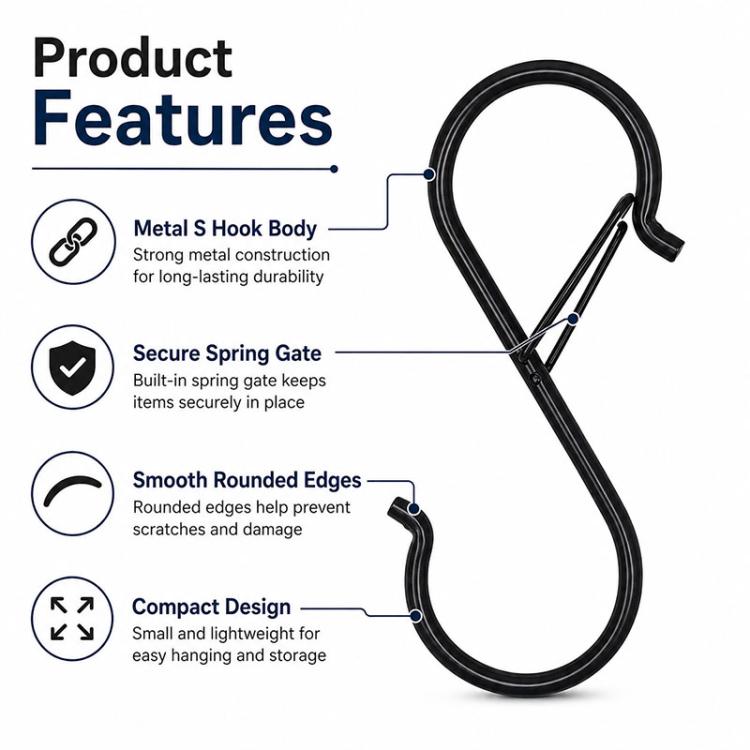 10pcs S-Shaped Windproof Spring-Clip Storage Hook with Safety Buckle