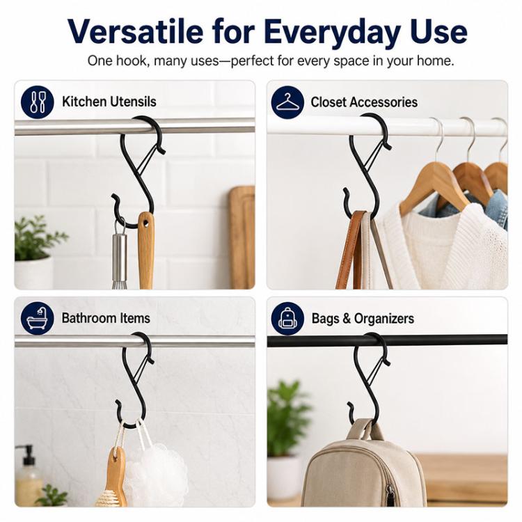 10pcs S-Shaped Windproof Spring-Clip Storage Hook with Safety Buckle