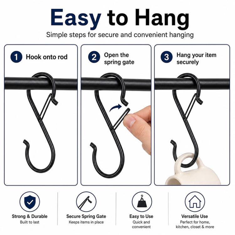 10pcs S-Shaped Windproof Spring-Clip Storage Hook with Safety Buckle