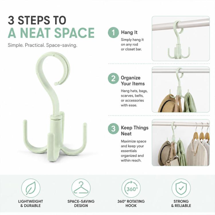 Multifunctional Rotatable Wardrobe Four Claws Storage Hook
