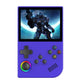 Purple handheld retro game console with 3.5-inch screen and multicolor action buttons