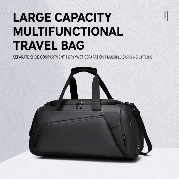 Black large capacity multifunction travel duffel bag with dual top handles