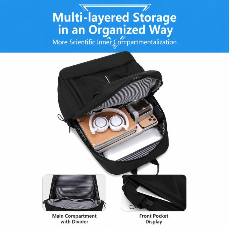 OUMANTU 2316 Multifunctional Business Vertical Stripe Logo Backpack Laptop Bag