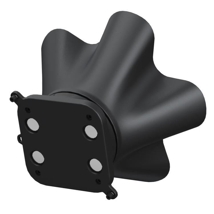 Black feed spreader hopper with mounting bracket