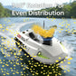 Remote bait boat with black feed spreader releasing yellow pellets