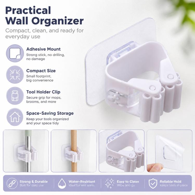 No-drill Suction Cup Bathroom Wall Mount Hook Mop Holder 4pcs, White  4pcs