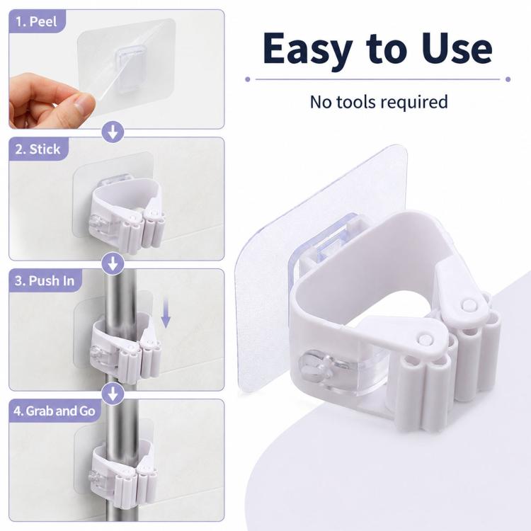 No-drill Suction Cup Bathroom Wall Mount Hook Mop Holder 4pcs, White  4pcs