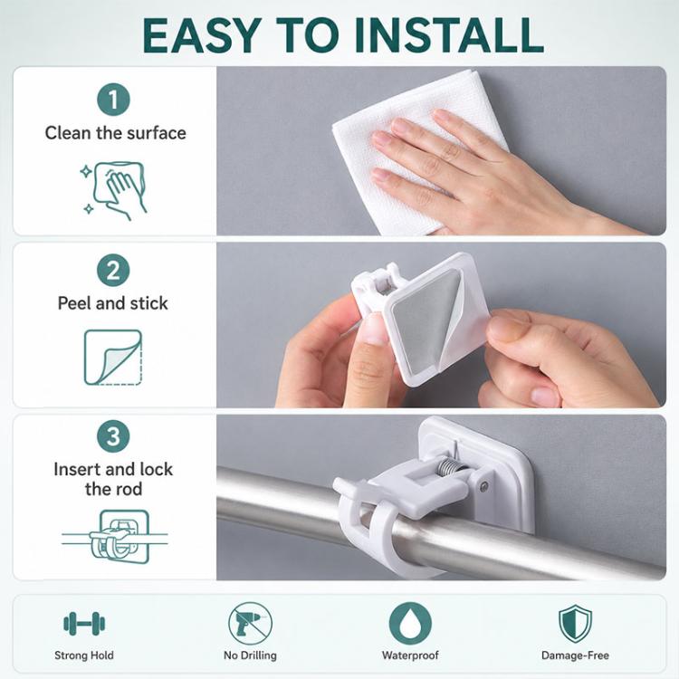 Drill-free Curtain Hanging Clips Multifunctional Curtain Rod Hook 4pcs, 30-50cm
