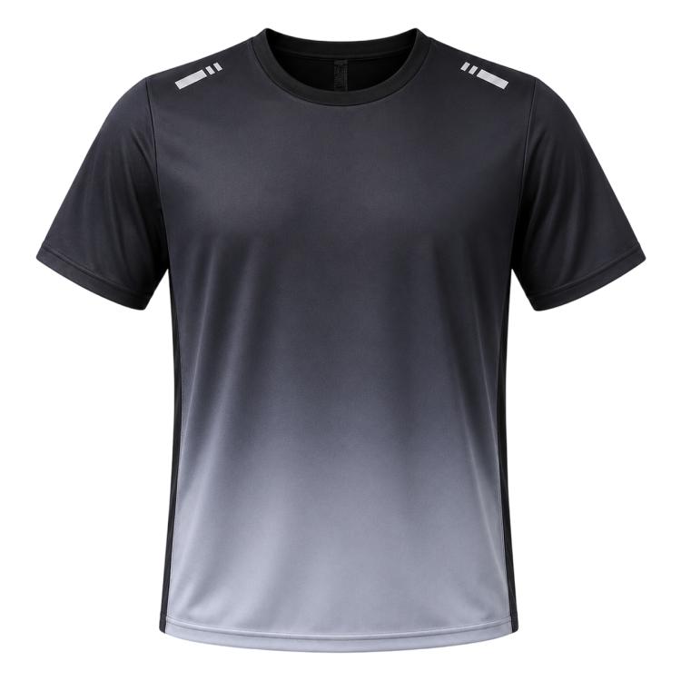 Men's running T-shirt, dark charcoal, short sleeves, crew neck, white shoulder accents