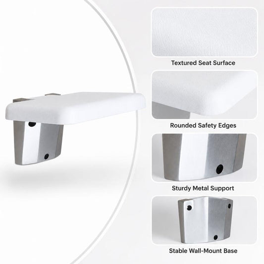 Wall Mounted Folding Solid Waiting Chairs Bathroom Stool Seat Toilet Chairs, Square (White)