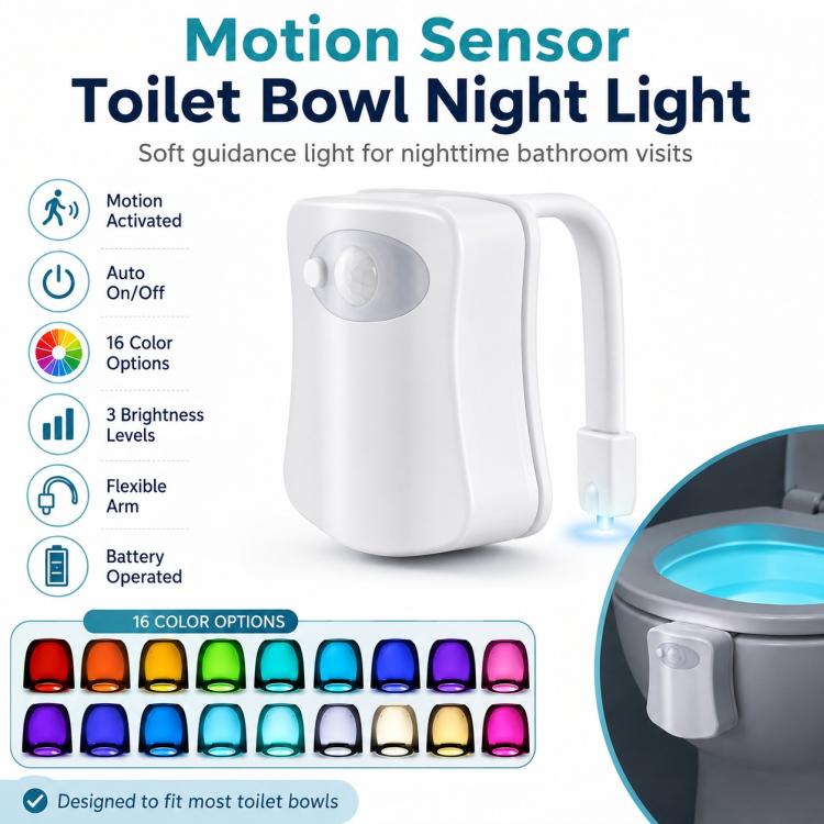 16-Color RGB Motion Sensor Toilet Bowl Night Light