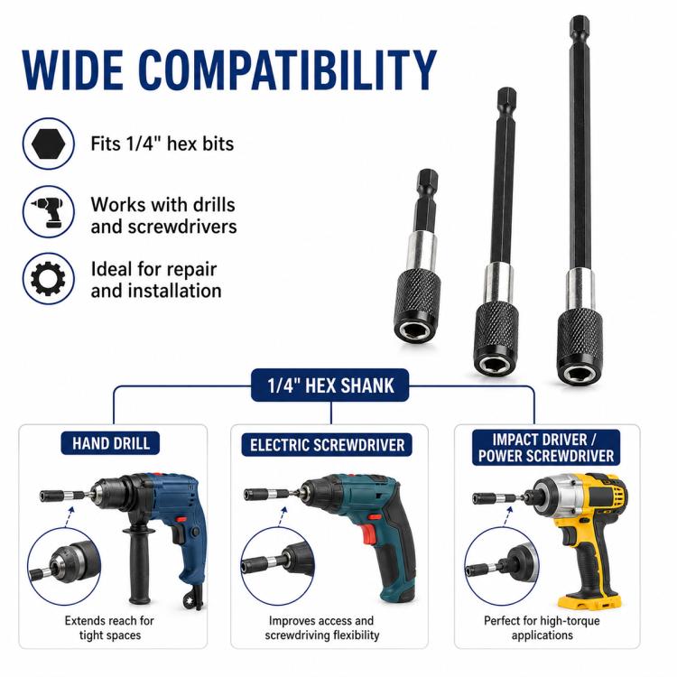 3pcs / Set Hexagonal Electric Drill Driver Extension Quick Conversion Bits, Conversion Bits