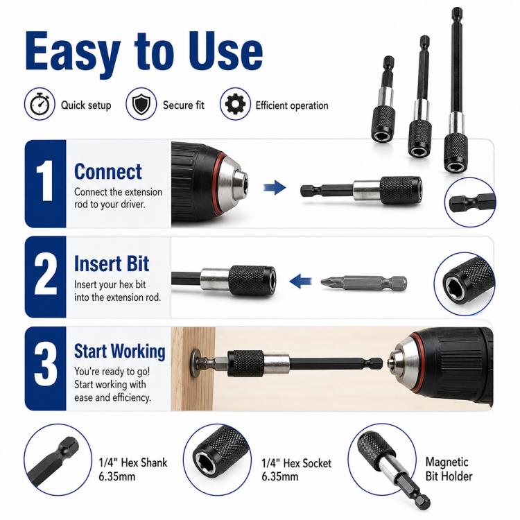 3pcs / Set Hexagonal Electric Drill Driver Extension Quick Conversion Bits, Conversion Bits