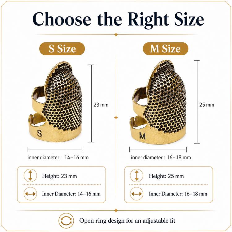 2pcs / Set S and M Household Adjustable Metal Sewing Thimble Finger Protectors, S and M