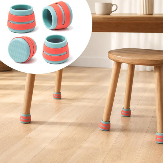 Silicone table and chair leg caps, teal and orange striped, non-slip floor protectors