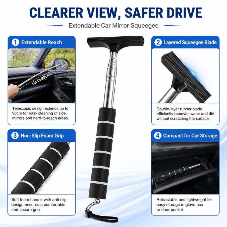 Car Rearview Mirror Stainless Steel Telescopic Wiper