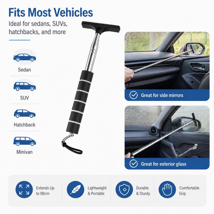 Car Rearview Mirror Stainless Steel Telescopic Wiper