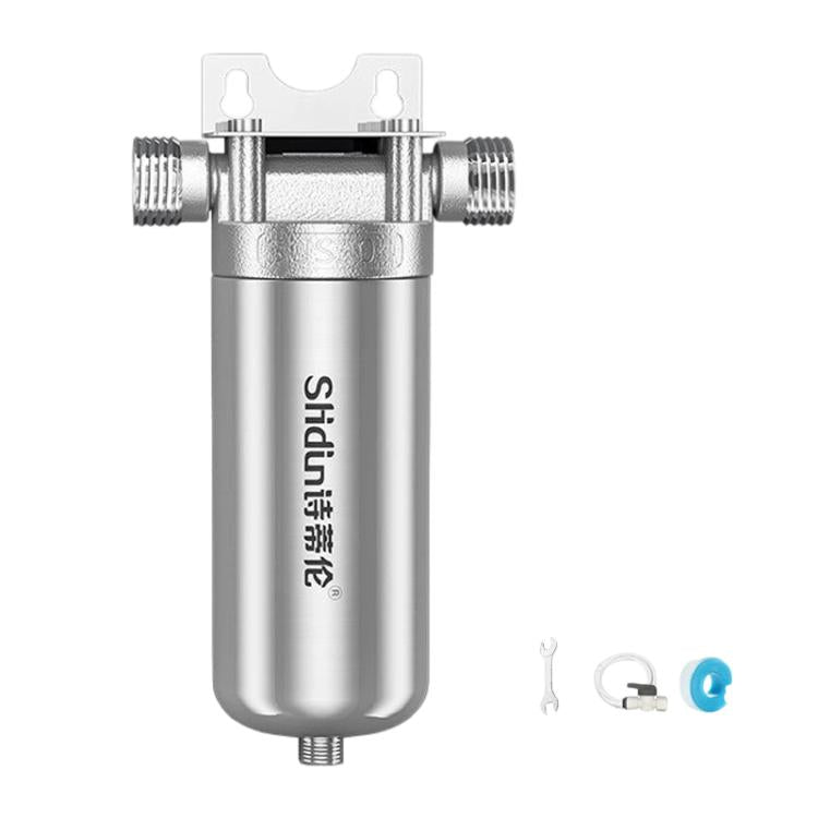 Stainless steel water pre-filter body with threaded inlet and outlet connections