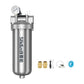 Stainless steel whole-house water pre-filter with pressure gauge and clamp top