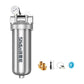Stainless steel whole-house water pre-filter with pressure gauge and included fittings