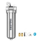 Stainless steel whole-house water pre-filter with pressure gauge and side accessory kit