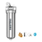 Stainless steel whole-house water pre-filter with pressure gauge and installation parts