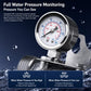 Stainless steel water filter with round pressure gauge and connected tubing