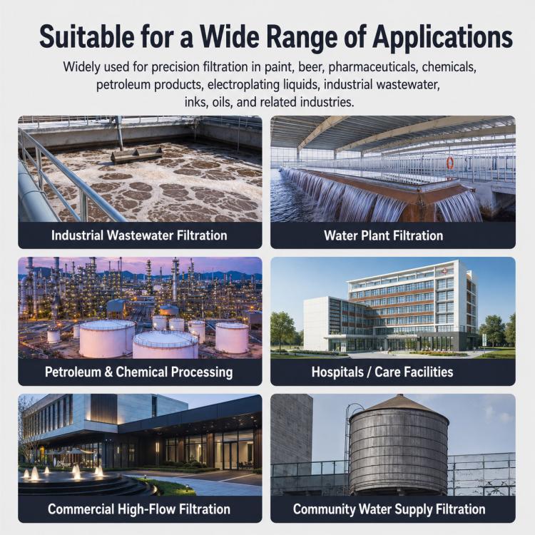 Stainless steel pre-filter for wide applications, shown in multiple installation settings
