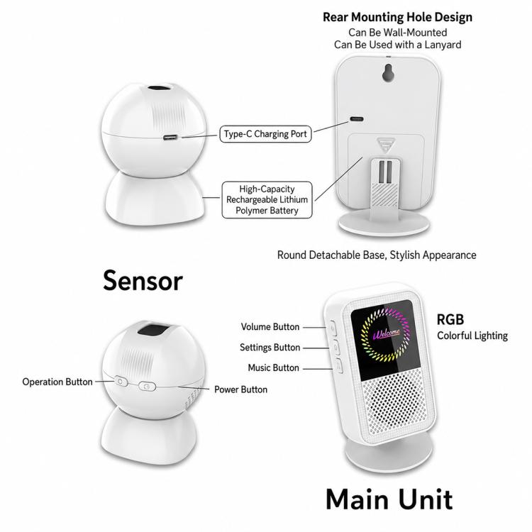 XY-501 Rechargeable Magnetic Sensor Split Welcome Doorbell, XY-501