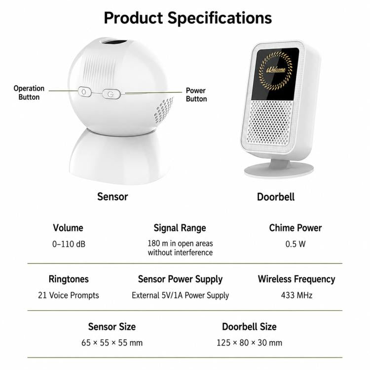 XY-501 Rechargeable Magnetic Sensor Split Welcome Doorbell, XY-501