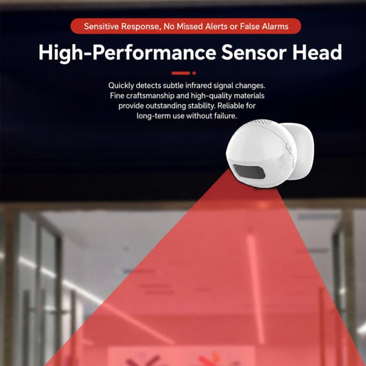 White round sensor head for split magnetic doorbell, shown from side with display window