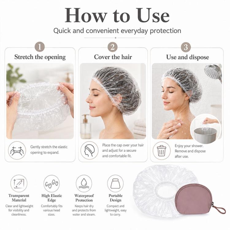 100pcs/Pack Disposable Shower Caps, Portable Waterproof Head Covers, 100pcs/Pack