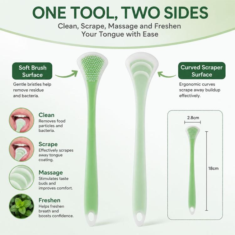 2pcs/Pack Double-Sided Silicone Tongue Scraper Oral Cleaning Tool